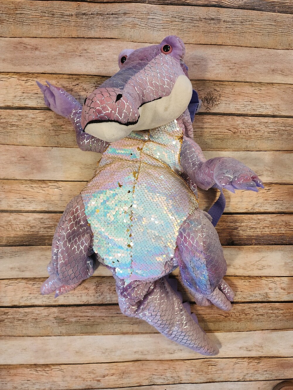 Adventure Planet Purple Sequin Alligator Backpack w/ Adjustable Straps